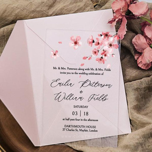 romantic cherry blossom early spring acrylic wedding invitations CWIA225